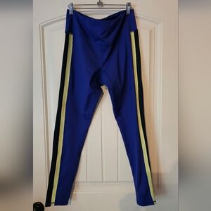 Z By Zella, Blue Leggings with Yellow and Black Stripes, Size Large